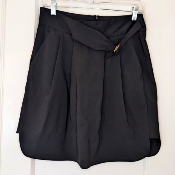 Lilith Paris Black Virgin Wool Pleated Mini Skirt with Integrated Belt - Picture 1 of 6